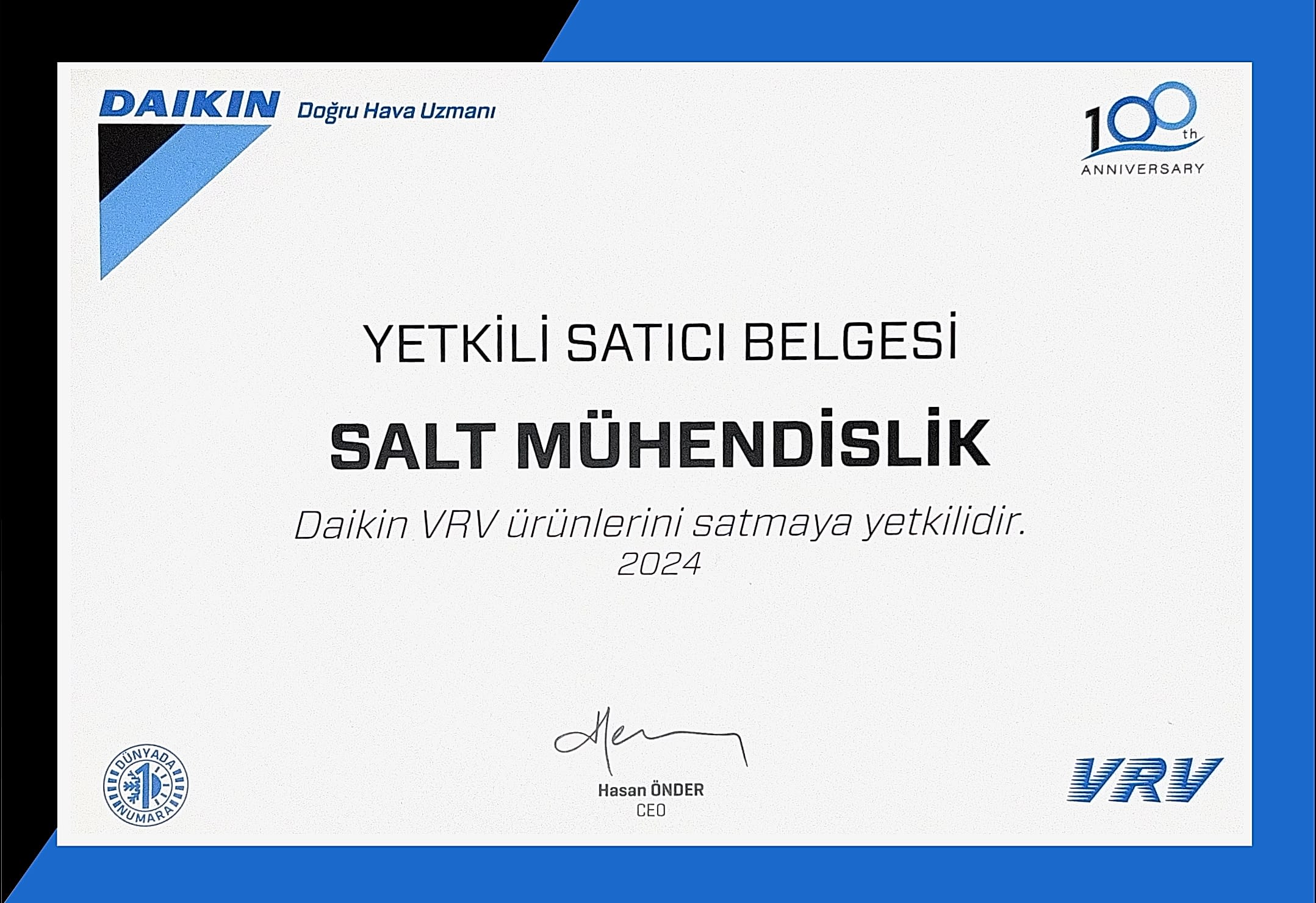 Daikin VRV Yetkili Satıcı Belgesi